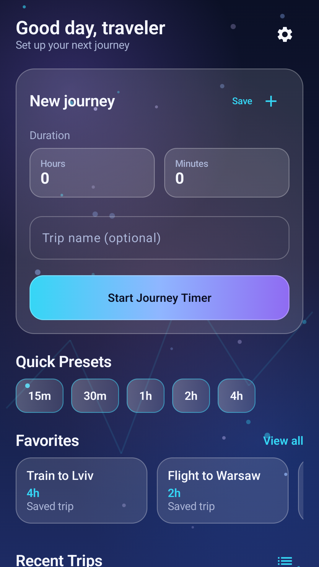 Journey Timer home screen